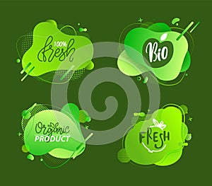 Natural Product, Vegan Food, Sticker Set Vector