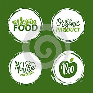 Natural Product, Vegan Food, Sticker Set Vector
