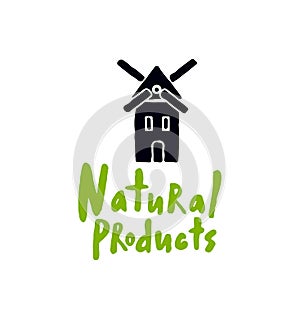 Natural products. Lettering inscription.