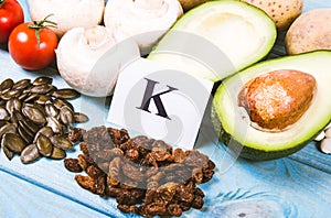 Natural products rich in potassium K . Healthy food concept.