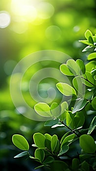 Natural radiance Green leaves with bokeh and sunlight background