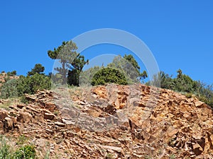 Natural red rock sandstone formations in Morrison Colorado.