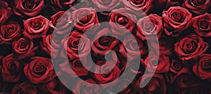 Natural red roses background. Background template for banner or greeting card