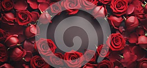 Natural red roses background with copy space. Background template for banner