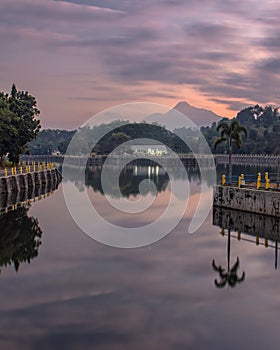 Natural reflection, natural beauty of forest water and big mountains