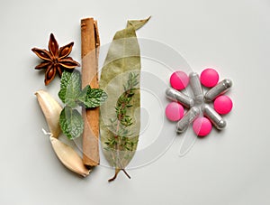 Natural remedy versus modern pills photo