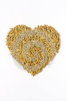 Natural rice grains in heart shape