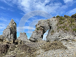 Natural rock arch, Mangawhai Cliff walk, Auckland, New Zealand