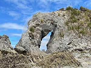 Natural rock arch, Mangawhai Cliff walk, Auckland, New Zealand