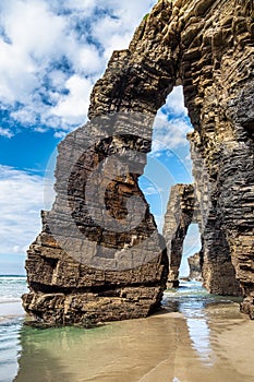 Natural rock arches Cathedrals beach, Playa de las catedrales at Ribadeo, Galicia, Spain