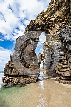 Natural rock arches Cathedrals beach, Playa de las catedrales at Ribadeo, Galicia, Spain