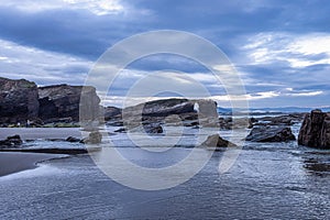 Natural rock arches Cathedrals beach, Playa de las catedrales at Ribadeo, Galicia, Spain