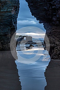 Natural rock arches Cathedrals beach, Playa de las catedrales at Ribadeo, Galicia, Spain