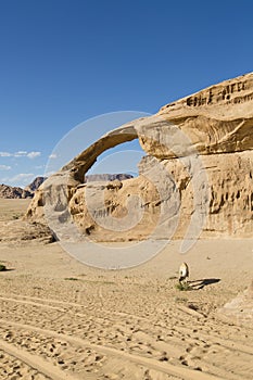 Natural rock bridge in Wadi Rum