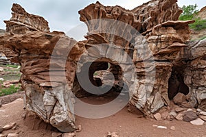 natural rock formation that appears to have been broken and reassembled, with pieces fitting together in random order photo
