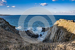 A natural rock formation in Bulgaria and the Black Sea between. Beautiful natural landscape.