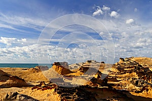 Natural rock formation at Yehliu Geopark, one of most famous wonders in Wanli, New Taipei City,