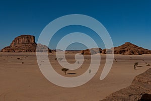 Natural rock formations, a view for a wide valley. Chad