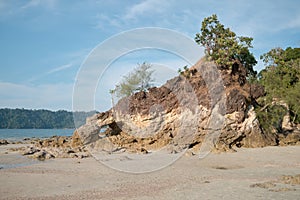 Natural Rock Hole or Hin Talu on Ao Khao Kwai (Buffalo Bay) at Ko Phayam island