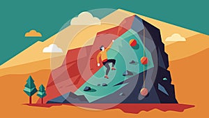 A natural rock wall offers a unique opportunity for rock climbing and a fullbody workout.. Vector illustration. photo