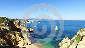 Natural rocks at Praia Don Camillo in Lagos Portugal