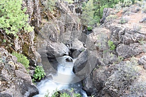 Natural Rocky Waterfall Landscape, Montgomery Creek Falls, California, USA