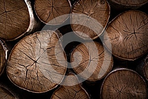 Natural round sawn wood birch logs, lumber texture