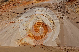 Natural sand pattern at the colored sand cliffs of Rainbow Beach, Australia