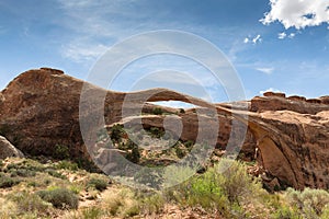 Natural sandstone Landscape Arch in Arches National Park, Utah,