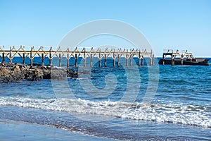 Natural sandy beach in village Arrieta, north of Lanzarote Canary islands, Spain photo