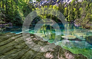 Natural scene at Blausee-Blue lake in Switzerland