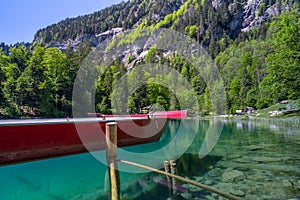 Natural scene at Blausee-Blue lake in Switzerland