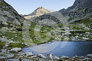 Natural scene with tarn Mlynicka valley, High Tatras mountain, Slovakia