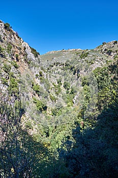 Natural scenery from the famous Ridomo gorge in Taygetus Mountain. The Gorge is deep and rich in geomorphological formation