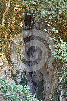 Natural scenery from the famous Ridomo gorge in Taygetus Mountain. The Gorge is deep and rich in geomorphological formation