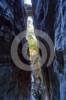 Natural scenery from the famous Ridomo gorge in Taygetus Mountain. The Gorge is deep and rich in geomorphological formation