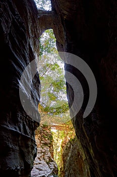 Natural scenery from the famous Ridomo gorge in Taygetus Mountain. The Gorge is deep and rich in geomorphological formation