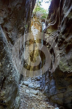 Natural scenery from the famous Ridomo gorge in Taygetus Mountain. The Gorge is deep and rich in geomorphological formation