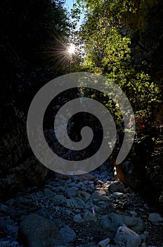 Natural scenery from the famous Ridomo gorge in Taygetus Mountain. The Gorge is deep and rich in geomorphological formation