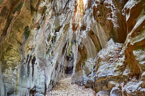 Natural scenery from the famous Ridomo gorge in Taygetus Mountain. The Gorge is deep and rich in geomorphological formation