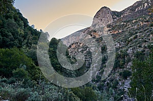 Natural scenery from the famous Ridomo gorge in Taygetus Mountain. The Gorge is deep and rich in geomorphological formation