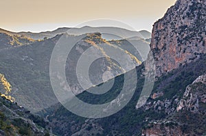 Natural scenery from the famous Ridomo gorge in Taygetus Mountain. The Gorge is deep and rich in geomorphological formation