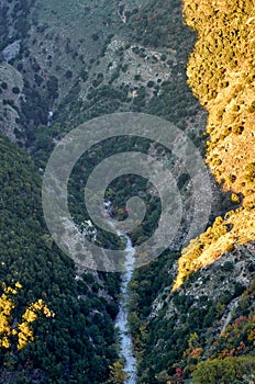 Natural scenery from the famous Ridomo gorge in Taygetus Mountain. The Gorge is deep and rich in geomorphological formation