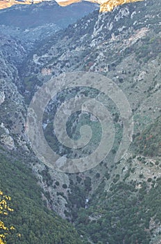 Natural scenery from the famous Ridomo gorge in Taygetus Mountain. The Gorge is deep and rich in geomorphological formation