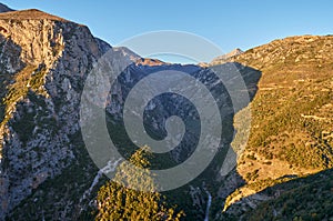 Natural scenery from the famous Ridomo gorge in Taygetus Mountain. The Gorge is deep and rich in geomorphological formation