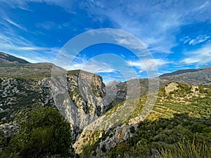 Natural scenery from the famous Ridomo gorge in Taygetus Mountain. The Gorge is deep and rich in geomorphological formation