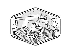 natural scenery in the frame line art illustration