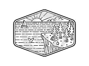 natural scenery in the frame line art illustration