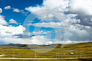 Natural scenery and Qinghai Tibet highway in the mountainous area of Qinghai Tibet Plateau in China