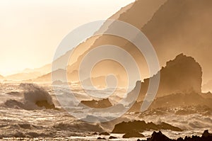 Natural sepia coastal sunset scene